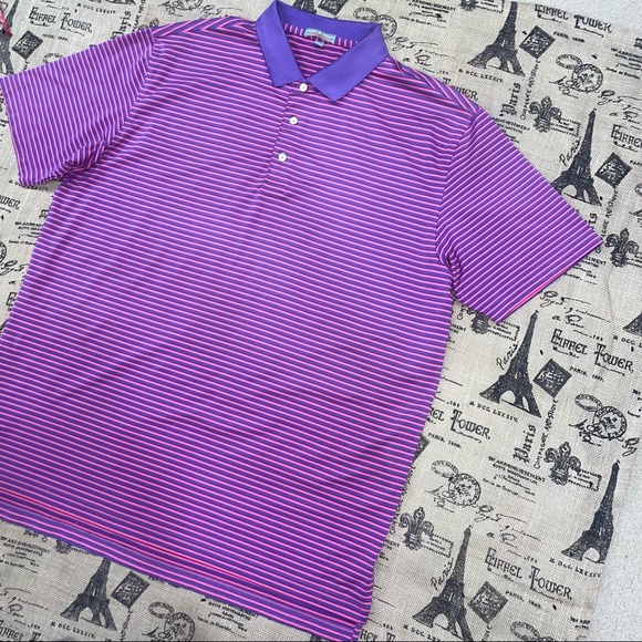 Peter Millar Summer Comfort Purple/Pink Striped Short Sleeve Polo Shirt Size XL - Picture 3 of 10